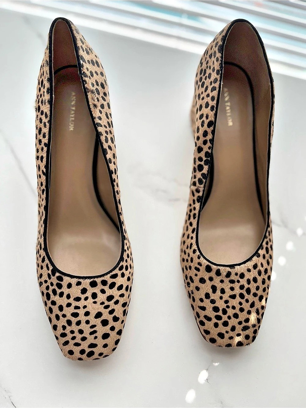 ANN TAYLOR Leopard Print Calf Hair Block Heel Pumps